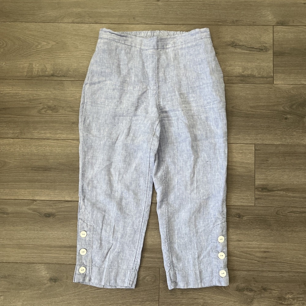 Chico's Womens Sz 2 100% Linen Pants Light Blue